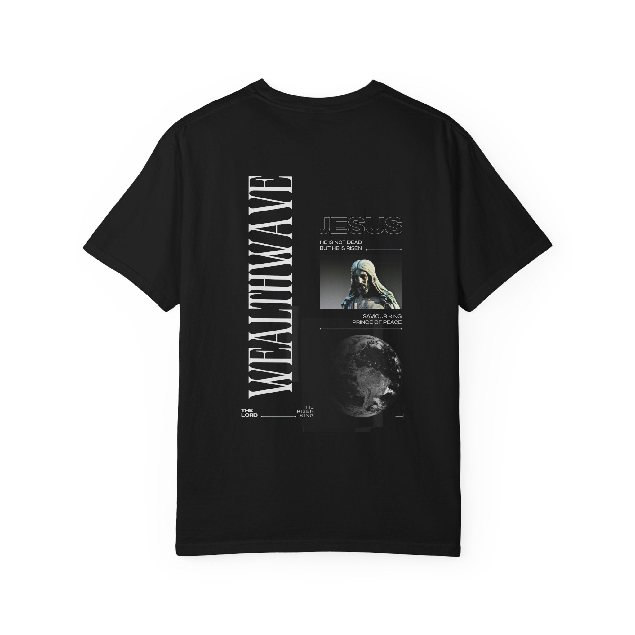 WEALTHWAVE Graphic T-Shirt — Retro Sci‑Fi Moon & Portrait Design