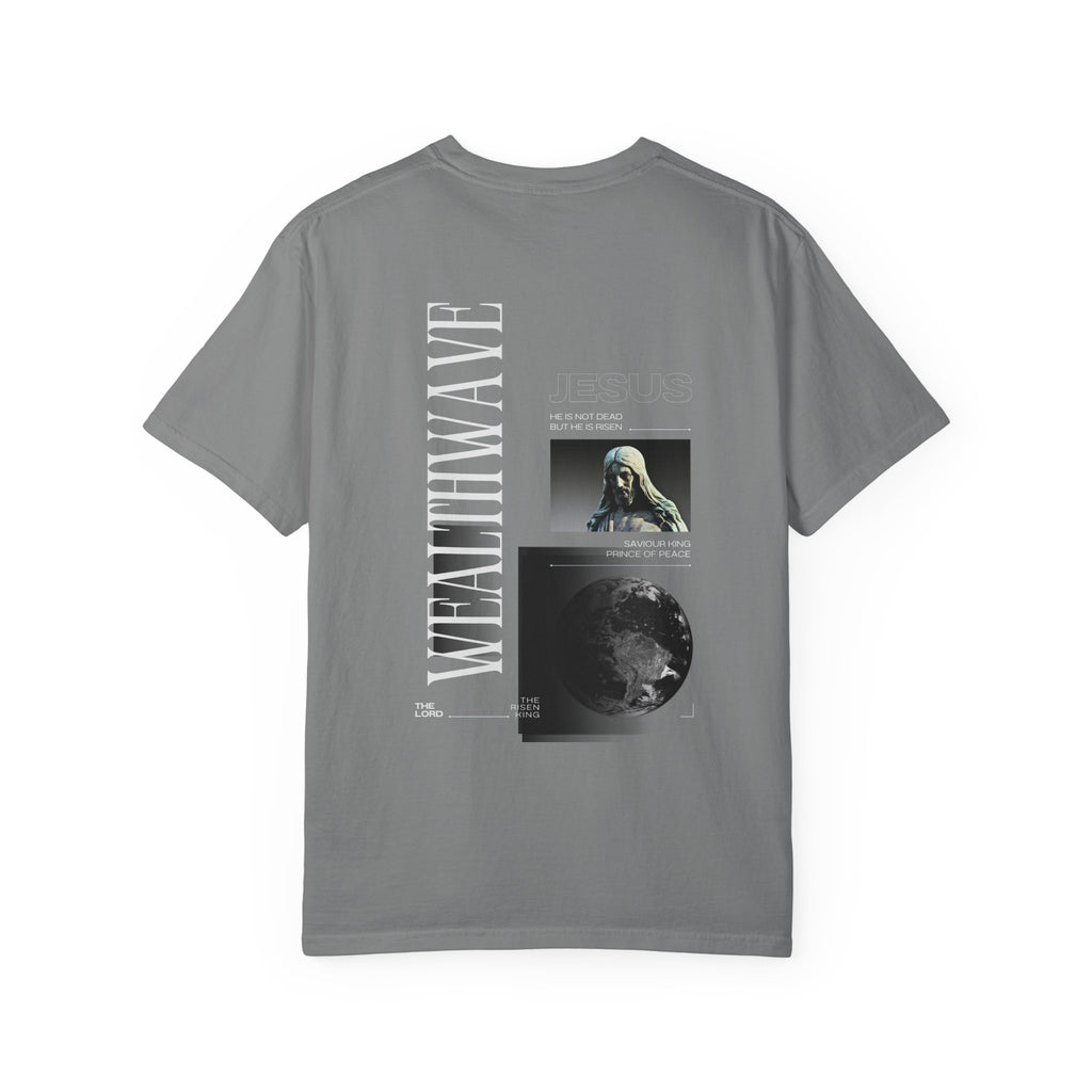 WEALTHWAVE Graphic T-Shirt — Retro Sci‑Fi Moon & Portrait Design