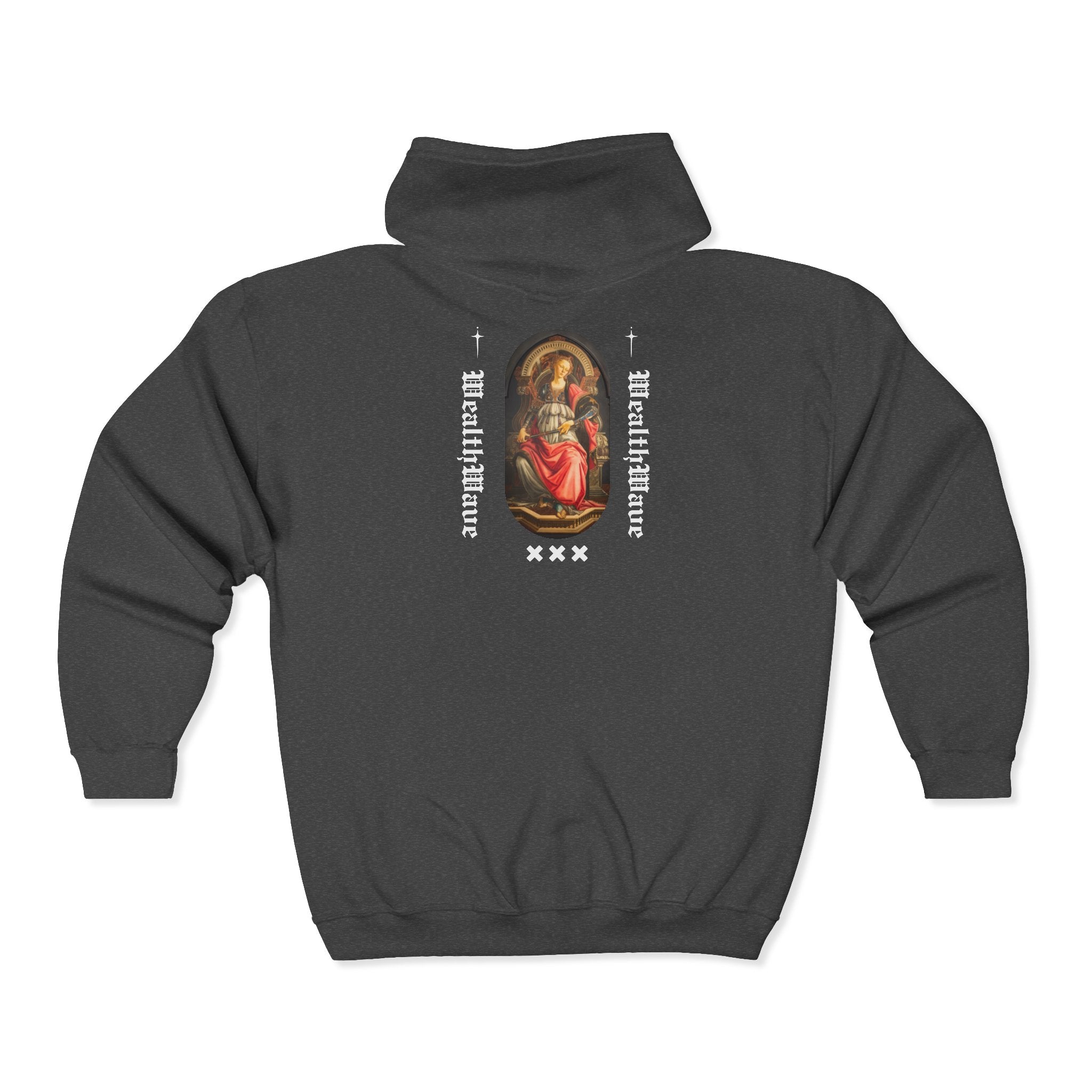 Religious Madonna Zip Hoodie — 'Mala Madre' Retro Sacred Art Full-Zip Sweatshirt