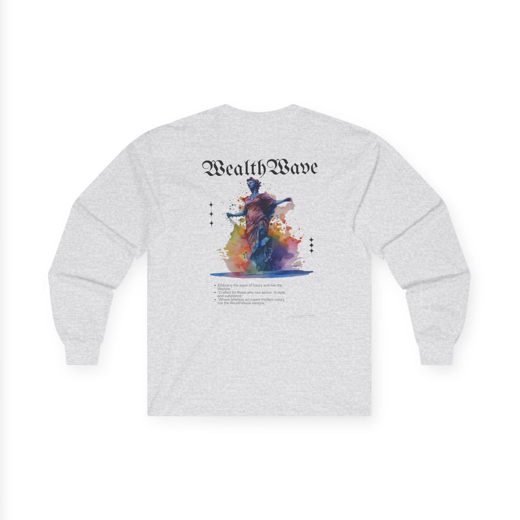 WealthWave Long Sleeve Tee — Artistic Abstract Money Wave Design