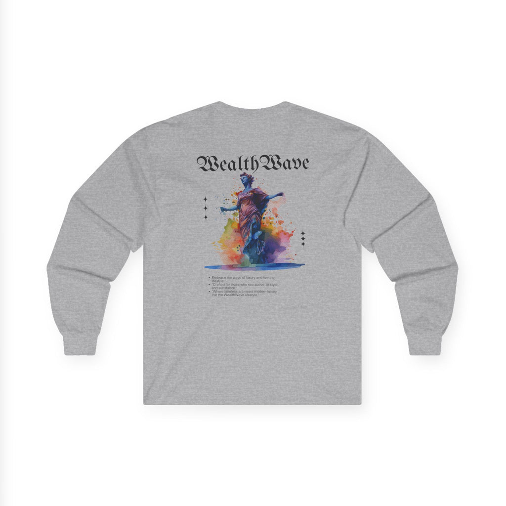 WealthWave Long Sleeve Tee — Artistic Abstract Money Wave Design