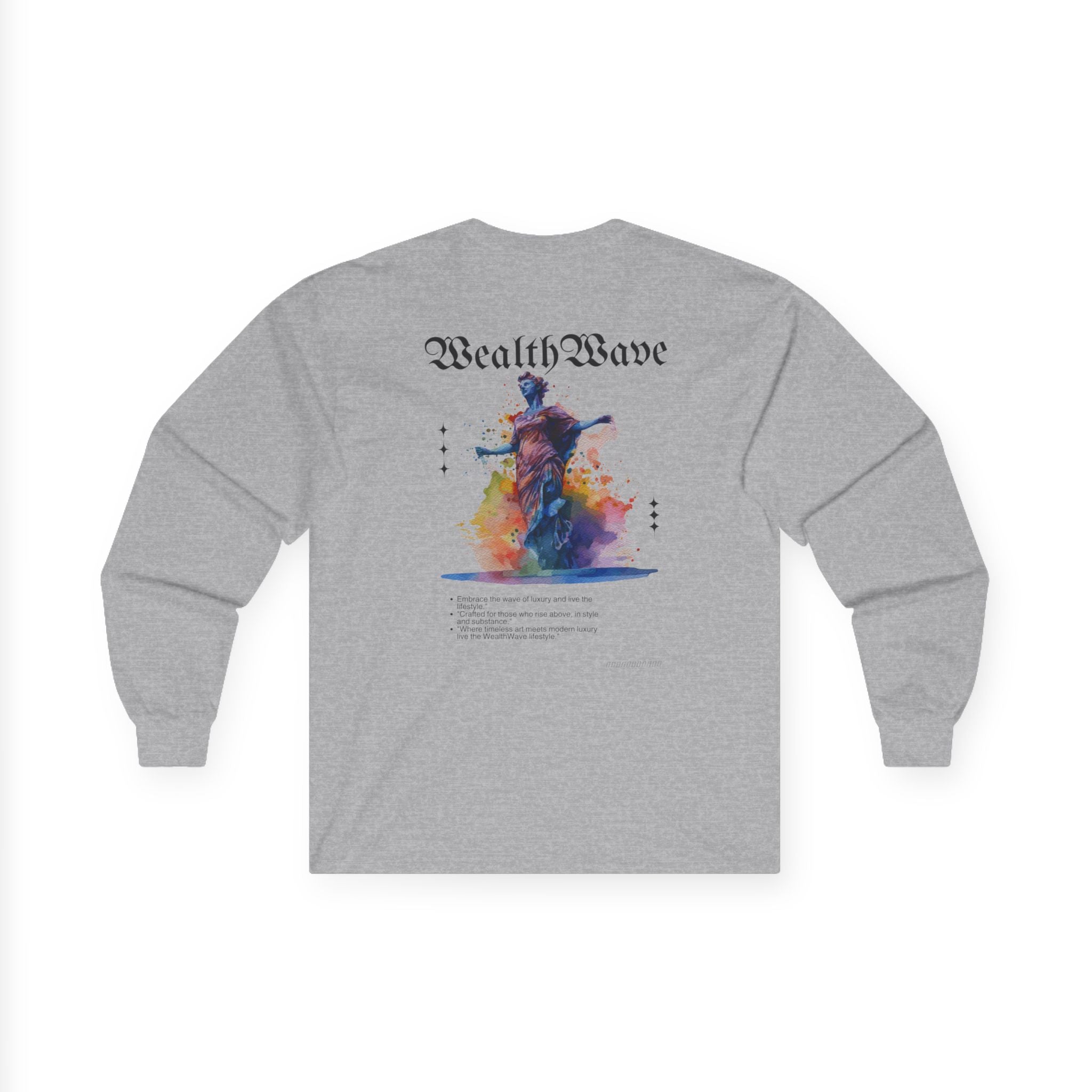 WealthWave Long Sleeve Tee — Artistic Abstract Money Wave Design