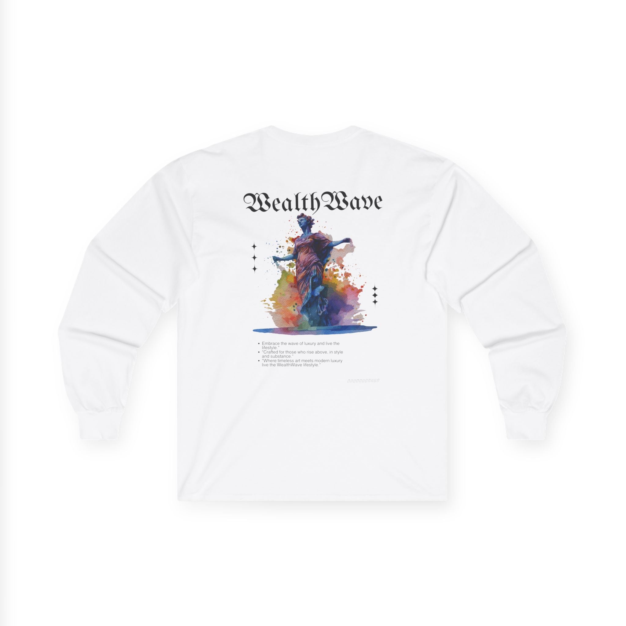 WealthWave Long Sleeve Tee — Artistic Abstract Money Wave Design