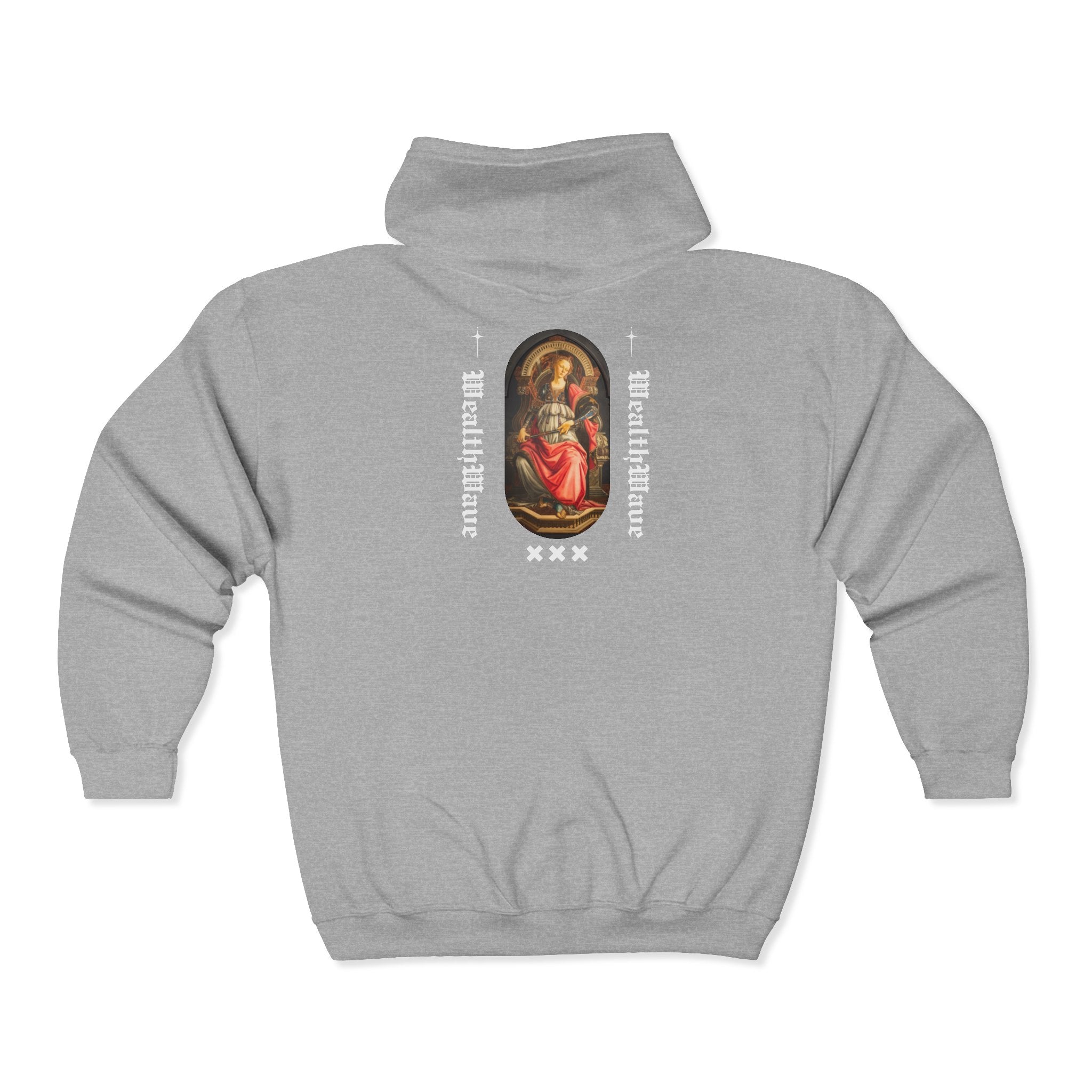 Religious Madonna Zip Hoodie — 'Mala Madre' Retro Sacred Art Full-Zip Sweatshirt